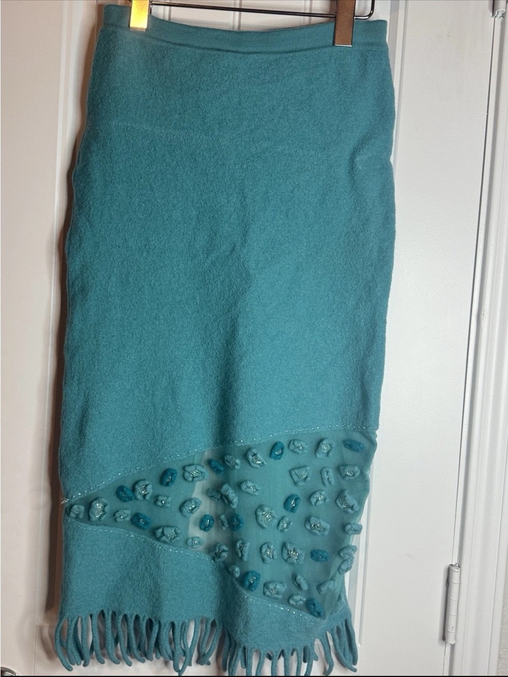 Vtg Teri Jon Rickie Freeman Wool Beaded Fringe Whimsy Fairy Artsy Skirt